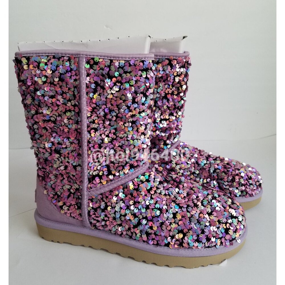 Ugg Classic Short Stellar Sequin Lilac Boots Size 9